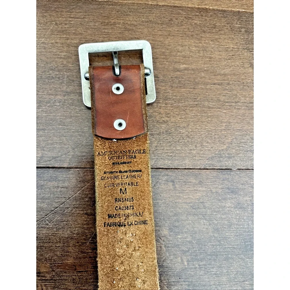American Eagle Brown 100% Leather Belt Western Hippy Studded Womens M Rhinestone